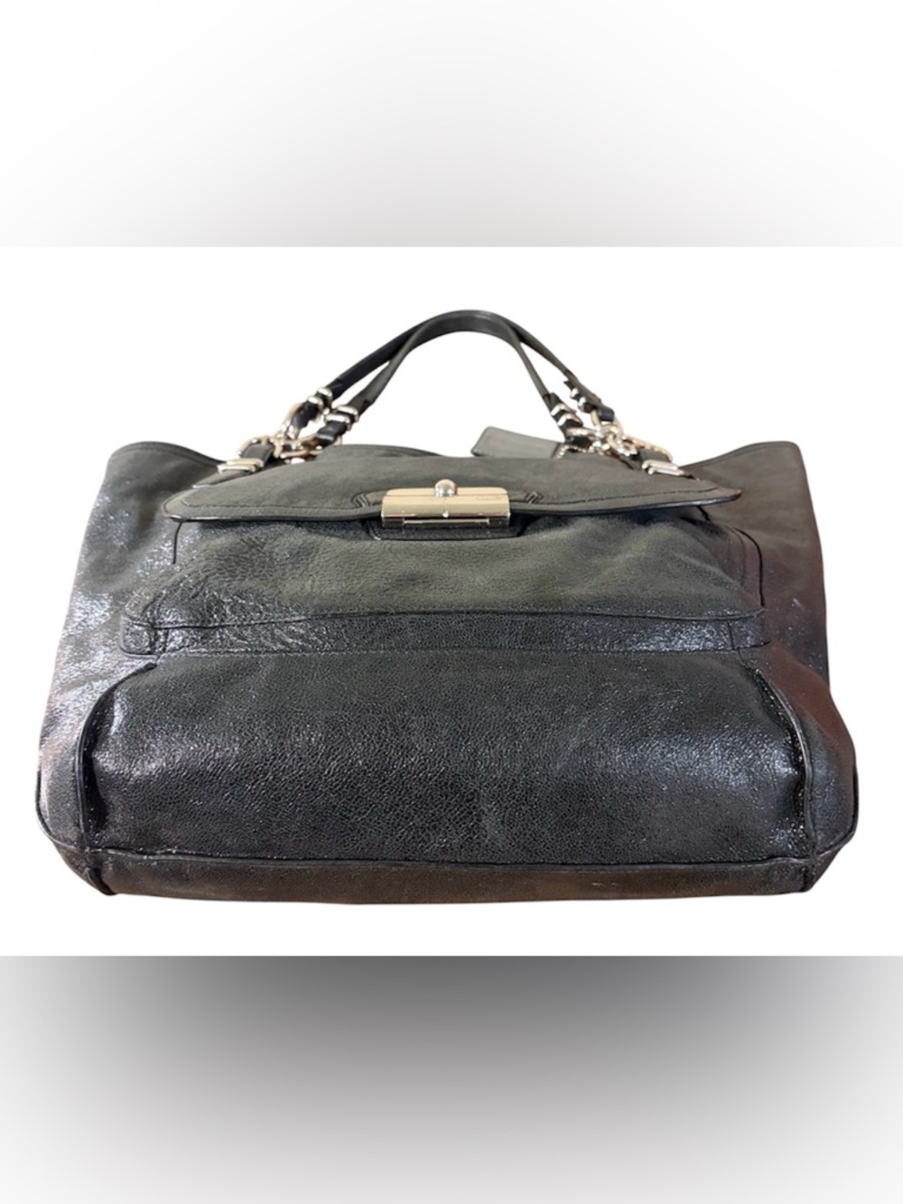Coach Kristin Oversized Metallic Gray Leather Shoulder Bag Large Hang Tag - Picture 8 of 9